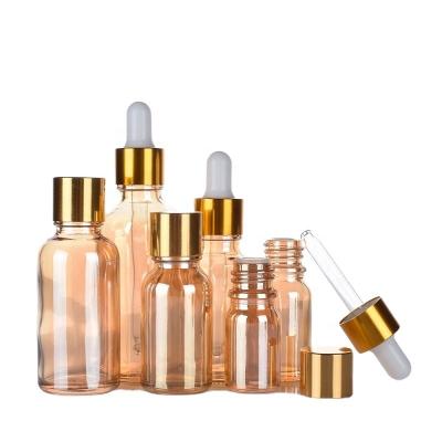 China Amber Gold Dropper Bottle Glass Dropper Bottle Refill 5ml~100ml Liquid Essential Oil Drop Hole Bottle Screw Cap for sale