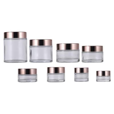 China 5G~100G Container Rose Gold Transparent Cosmetic Eye Cream Jars Glass Face Cream Jars Eco-friendly Empty Bright Creams Jar Skin Care Glass Jar for sale