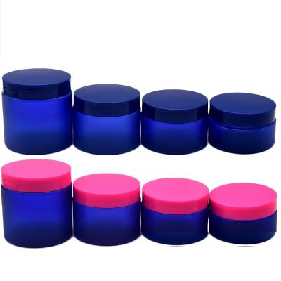 China 100ml 120ml 150ml 200ml 100g 120g 150g 200g Matt Frost Blue Empty Cosmetic Plastic Cream Bottle PET Refillable Jar With Lid for sale