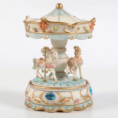 China Polyresin Birthday Valentine's Day Christmas Gifts Eight-Tone Box Merry-Go-Round Horse Music Box for sale