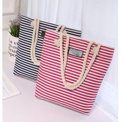 China Korean Style Fashion Stripe Canvas Folding Bag for sale