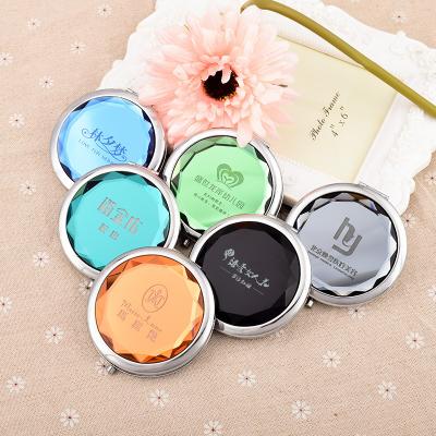 China Compact Custom Logo Pocket Mirror Business Gift Hand Pocket Mirror Crystal Customized Diamond Shape Crystal Folding Metal Make Up Mirror for sale