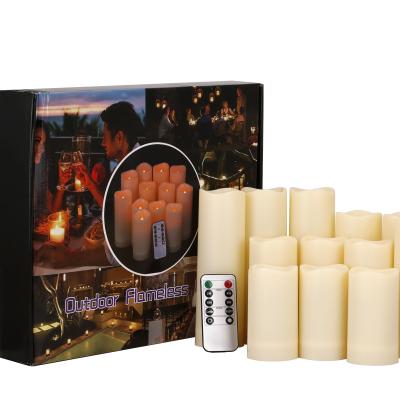 China Birthdays 12Pcs Moving Flameless LED Candle Set Indoor Outdoor Battery Operated Waterproof Candles with Remote Timers for sale