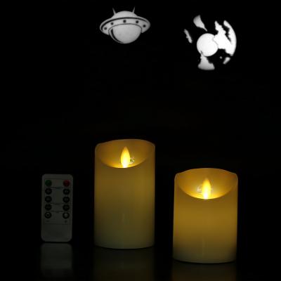 China Accept Customers Wholesale Pillar Battery Lights Shape LED Projection Candle Set Led Candles With Swing Moving Flame for sale