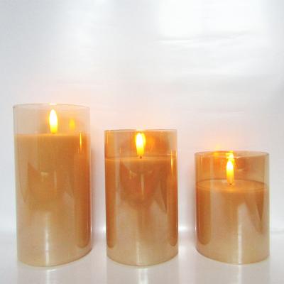 China 3PCS Birthdays Led Candles With Movable Flame Candle Container With Battery Operated Jars For Birthday Candle Set for sale