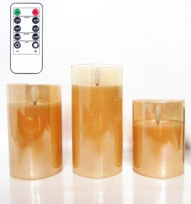 China Amber Glass Battery Operated Flameless Birthdays Led Meditation Candles with Timer Flickering Light for Home Decoration Candle Set for sale