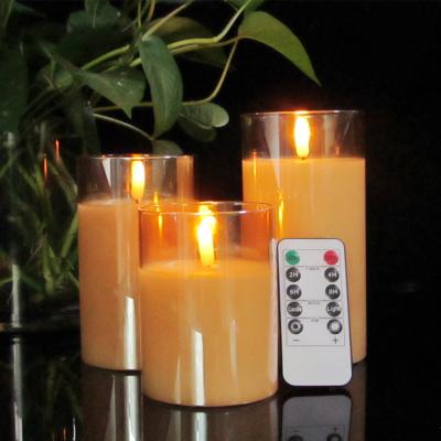 China Amber Glass Battery Operated Flameless Birthdays Led Meditation Candles with Out and Timer Flickering Light for Home Decoration for sale