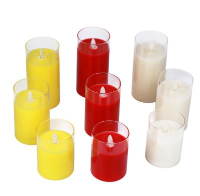 China Birthdays Wholesale Flickering Flame Candle Holder Pillar Battery Lighting LED Candle Set Electronic Moving Glass Jar Wick Candle for sale