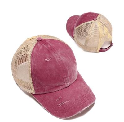 China COMMON Mesh Hat With Elastic Cross Summer Ponytail Baseball Hat for sale