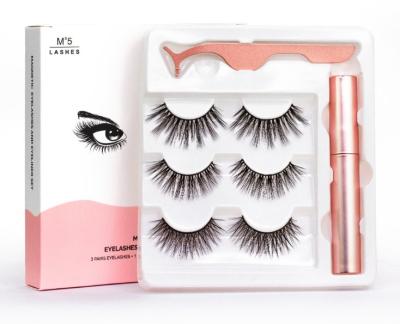 China Free Shipping Eyelash Waterproof Long Lasting Waterproof Eyeliner Kit and Magnetic Magnetic Eyeliner with Three Pairs False Eyelashes for sale