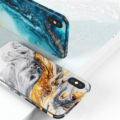 China Unique Unique Free Shipping Cell Phone Cases Color Edge Marble Glass For Phone Cases With Bracket Shockproof Bumper Phone Case Back Cover for sale