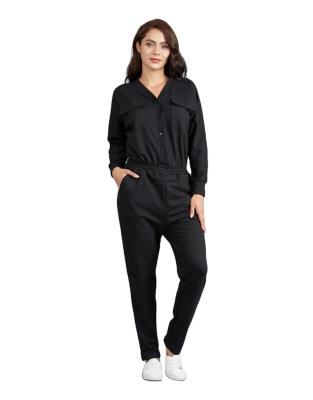 China Viable Women Plus Solid Color Sporty Tunic Ladies Jumpsuit Loose V-Neck Waist Long Sleeve Muslim Overalls for sale