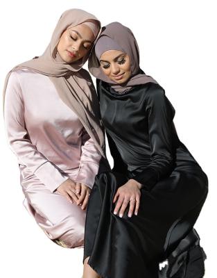 China 2023 New Design Women's High Waist Breathable Skirt 2 Piece Long Set Satin Straight Silk Skirt And Long Sleeve Top For Muslim Ladies for sale