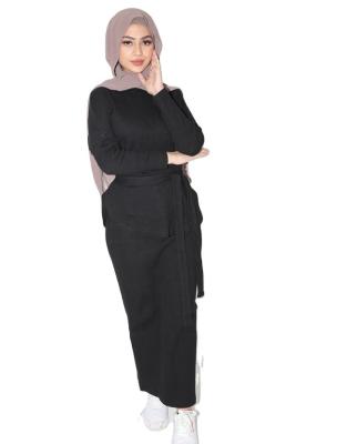 China Viable factory wholesale muslim women long sleeve woolen top suit women's skirt fashionable loop pencil point two-piece set for sale