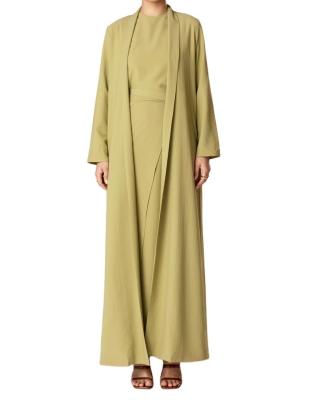 China 2023 Anti-Static High Quality Solid Color Three Piece Abaya Set Women Islamic Kimono Fashion Clothing Open Cardigan for sale