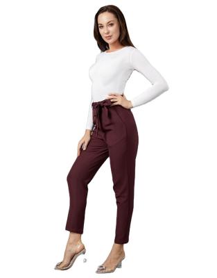 China Factory Supply Breathable Ruffle Skinny Retail Belted High Waist Breathable Pants Pleated Pants For Muslim Woman for sale