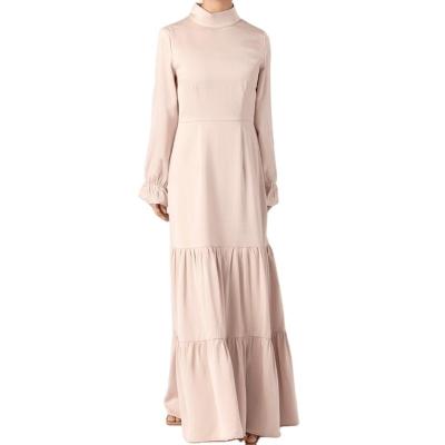 China 2023 Summer New Modest Custom Apparel Satin High Neck Muslim Maxi Dress Lady Flare Sleeve Anti-wrinkle for sale