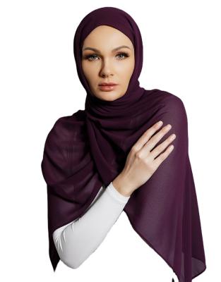 China Wholesale Polyester Plain Beads Chiffon Hijab Scarf With Neat Quilted Muslim Women Chiffon Shawls Hundreds Colors Available for sale