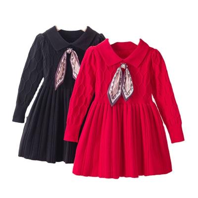 China 2022 New Girls' Dress Mao Chunqiu Girl Creative Washable With Scarf Silk Western Style Knitted Cute Dress for sale