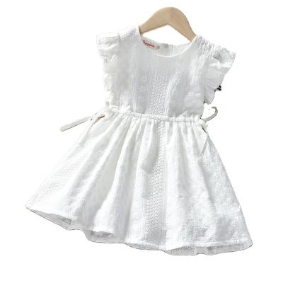 China New Washable Creative Summer Style Girls Dress Pure White Embroidered Double Layer Design Short Sleeve Tank Dress for sale