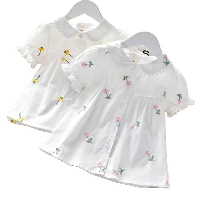 China 2022 New Flower Embroidery Shirt Clothes Washable Short Sleeve Factory Direct Cute Girl's White Shirt for sale