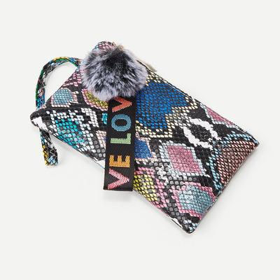 China The bag of the new PU small square bag snakeprint fabric clutch bag hair ball ornament coin wallet hanging lady foreign trade for sale