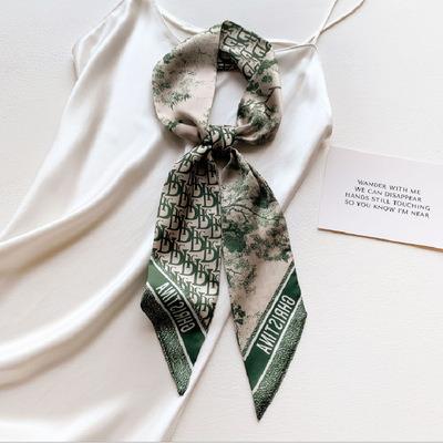 China Fashion and soft multifunctional spring Korean new letter and summer INS ribbon print tie bag tie hair headed long silk scarf for sale