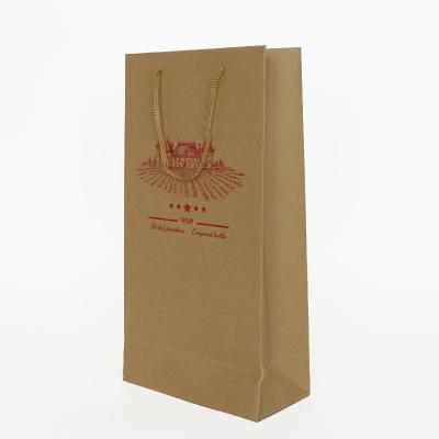 China Recyclable Customized Beige Color Kraft Paper Bag For Wine Paper Bags With Handles for sale