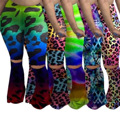 China 2021 Viable Women Tie Dye Bell Bottom Rocket Pants High Waist Plus Size 4XL Women Tight Leg Stretch Wide Leg Yoga Rocker Pants for sale