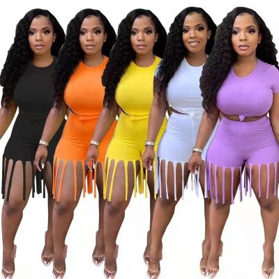 China 9 Colors 5XL Breathable Summer Plus Size Women's Casual Two Piece 2 Piece Set Cute Sports Short Set Casual Two Piece Set With Tassels Outfits for sale