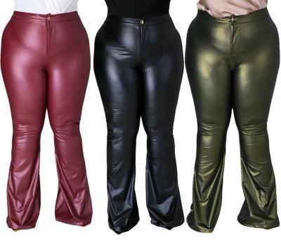 China 2021 New Arrival Wholesale Women's High Quality Breathable PU Flare Casual Pants Fashion Sexy Stretch Plus Size Pants for sale