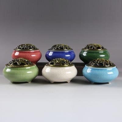 China Chinese Incense Round Censer Classic Ceramic Censer with Cover Porcelain Coil Incense for sale