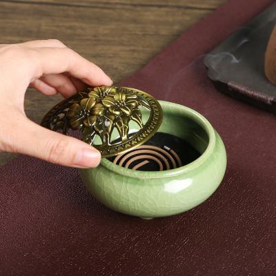 China Chinese Incense Censer with Calabash Stick Holder Porcelain Charcoal Censer with Resin Granular Powder Cone or Coil Madden Buddhist for sale