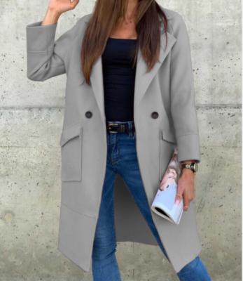 China Sustainable Women Double Button Outerwear Solid Color Overcoat Midi Cardigan Wool Coat for sale