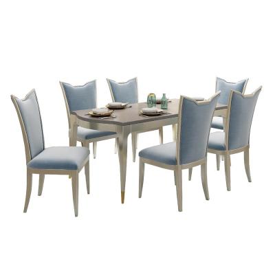 China Modern Slipcovered SUNLINK Dining Chairs And Table Wood Blue Fabric Dining Chair Set Of 6 Dining Chairs for sale