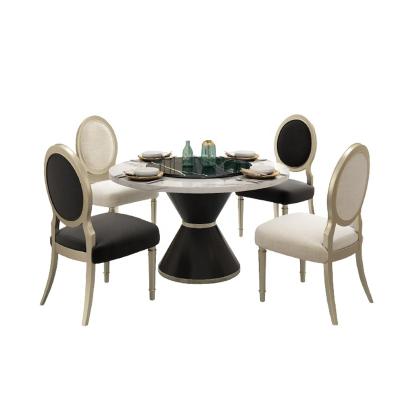 China SUNLINK Dining Table Base Luxury White Marble Top Black Wood Table With Chair for sale