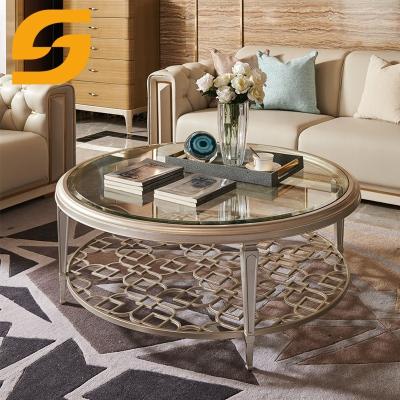 China New Contemporary Modern Design Coffee Table Champagne Gold Stainless Steel Metal Glass Top Coffee Table for sale