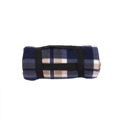 China Anti-pilling 100% Polyester Custom Design Super Soft Plaid Control Portable Fleece Blanket With Strap for sale