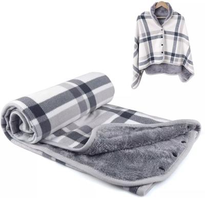 China PASSIONATE Plaid Style Polyester Custom Light Weight And Shawl Blanket Warm Winter TV Blanket With Button For Home Work for sale