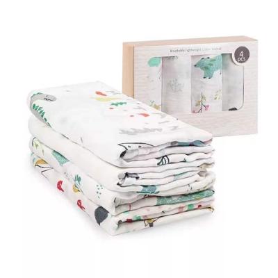 China Anti-Pull Amazon Baby Summer Warm Cute Printed Muslin Wrap Blankets 4 Packs For Newborn for sale