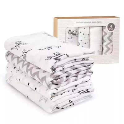 China Wholesale Custom Printed Anti-pilling Organic Soft 100% Cotton Baby Muslin Wraps 4pcs Blankets Set Pack for sale