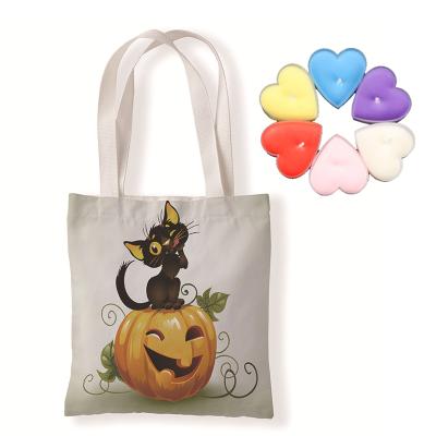 China Student Lightweight Creative Handbag Shoulder Bag Canvas Pattern Halloween Candle Heart Shaped Scented Set for sale