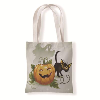 China Creative Customized Folding Halloween Pattern Girl Printed Tote Bag Ladies Casual Tote Canvas Shopping Travel Bag for sale