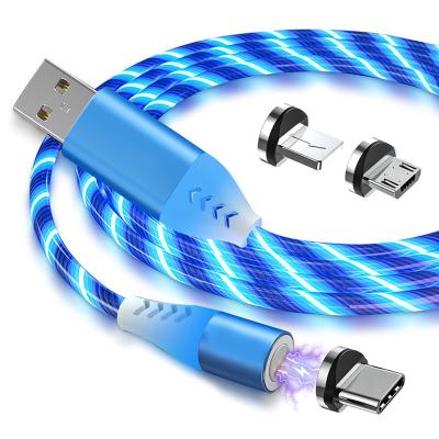 China MP3/MP4 Player 2020 Hot Wholesale 3 in 1 LED Cable Mobile Phone USB Cable Charger Data Cable Flowing Light Magnetic Quick Charging Micro Line for sale