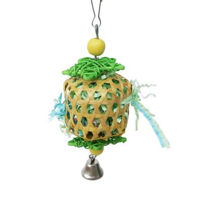 China Fashionable Pet Parrot Bird Chewing Toy Cage Hanging Woven Rattan Ball With Paper Strips Drilling Biting Swing Toys For Parakeet for sale