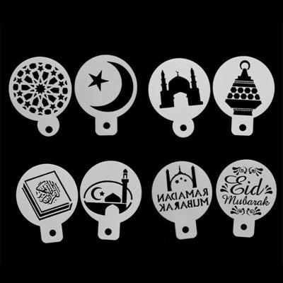 China DIY 8pcs/set Eco-Friendly Eid Mubarak Ramadan Moon Coffee Flower Spray Stenciling Cake Decorating DIY Mold for sale