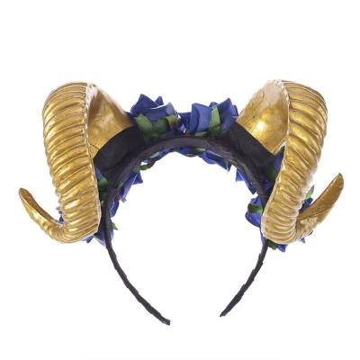 China New Halloween Durable and Elastic Blue Velvet Rose Black Horn Headband for sale