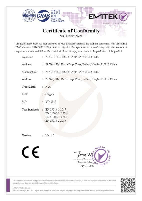 CE - Ningbo Unibono Appliance Co., Ltd.