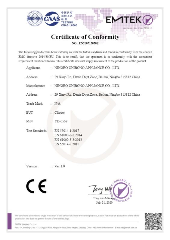 CE - Ningbo Unibono Appliance Co., Ltd.