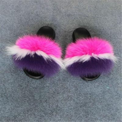 China Wholesale hot sale real Fox non-slip fur slippers anti-skid color mixed fur sandals for sale